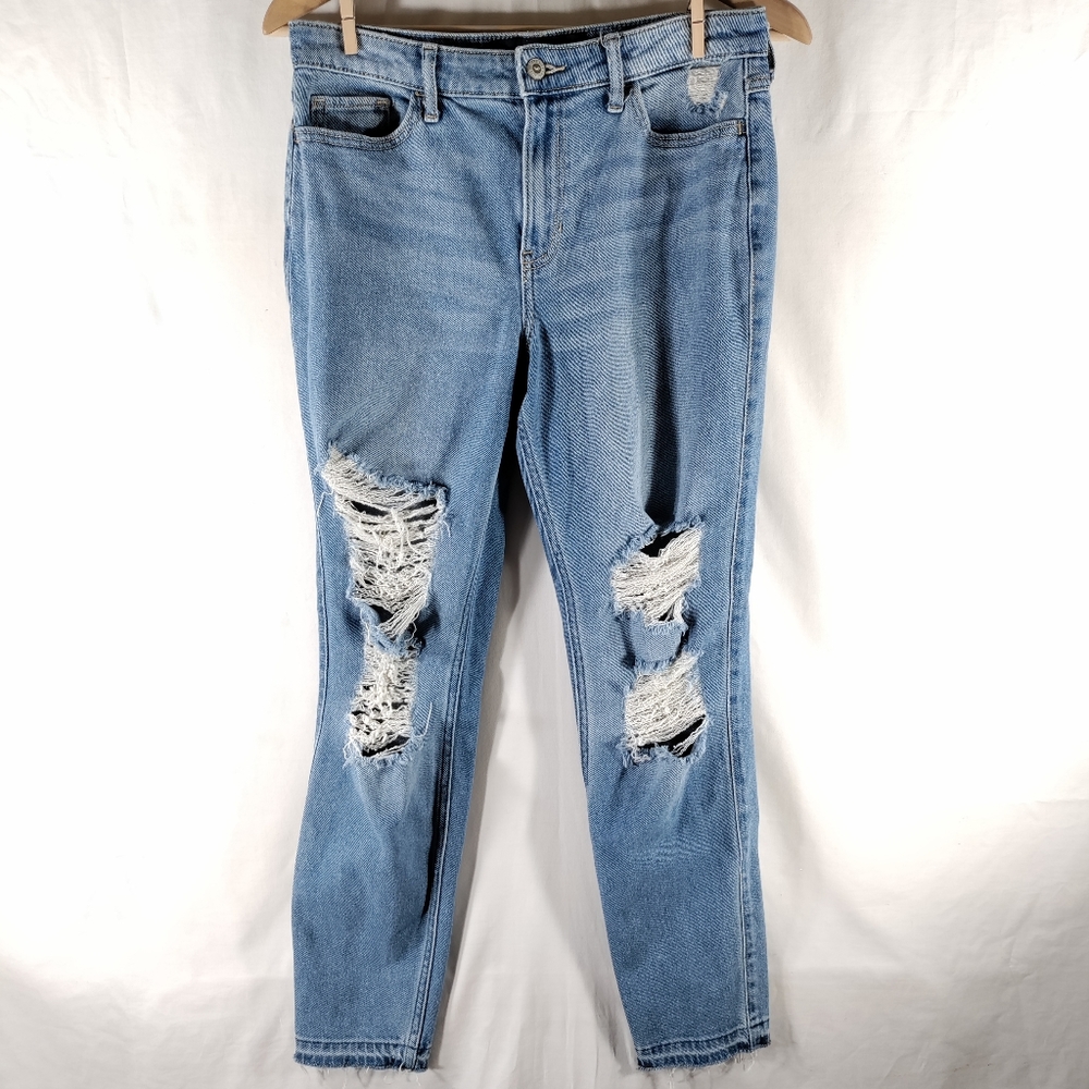 Hollister High Rise Super Skinny Crop Jeans Womens Sz 7L Distressed Destroyed